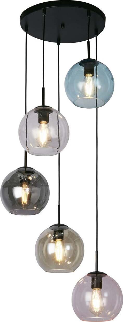 Lampadario-Contemporaneo-Mardi-Grass-Acciaio-Nero-Vetro-5-Luci-E27