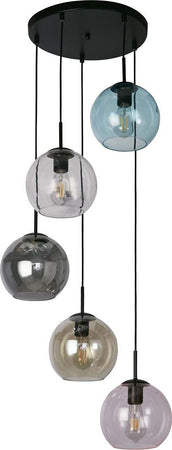 Lampadario-Contemporaneo-Mardi-Grass-Acciaio-Nero-Vetro-5-Luci-E27