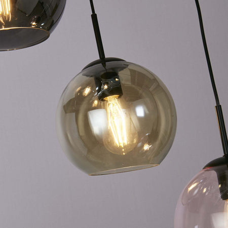 Lampadario-Contemporaneo-Mardi-Grass-Acciaio-Nero-Vetro-5-Luci-E27