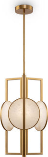 Lampadario-Contemporaneo-Marmo-Metallo-Oro-3-Luci-Diffusori-Bianchi