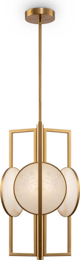 Lampadario-Contemporaneo-Marmo-Metallo-Oro-3-Luci-Diffusori-Bianchi