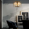 Lampadario-Contemporaneo-Marmo-Metallo-Oro-6-Luci-Diffusori-Bianchi
