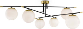 Lampadario-Contemporaneo-Nostalgia-Metallo-Oro-Opaco-6-Luci-Diffusori-Bianchi