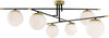 Lampadario-Contemporaneo-Nostalgia-Metallo-Oro-Opaco-6-Luci-Diffusori-Bianchi