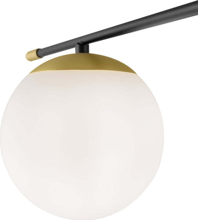 Lampadario-Contemporaneo-Nostalgia-Metallo-Oro-Opaco-6-Luci-Diffusori-Bianchi