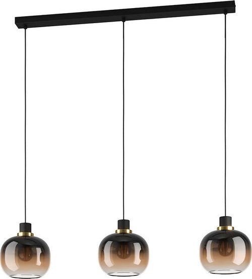 Lampadario-Contemporaneo-Oilella-3-Luci-Acciaio-Nero-E-Ottone-Diffusore-Marrone