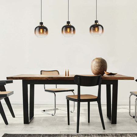 Lampadario-Contemporaneo-Oilella-3-Luci-Acciaio-Nero-E-Ottone-Diffusore-Marrone