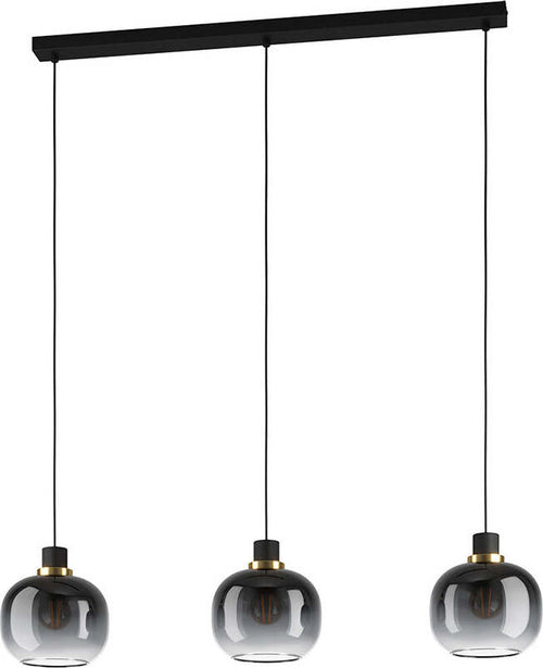 Lampadario-Contemporaneo-Oilella-3-Luci-Acciaio-Nero-E-Ottone-Diffusore-Nero