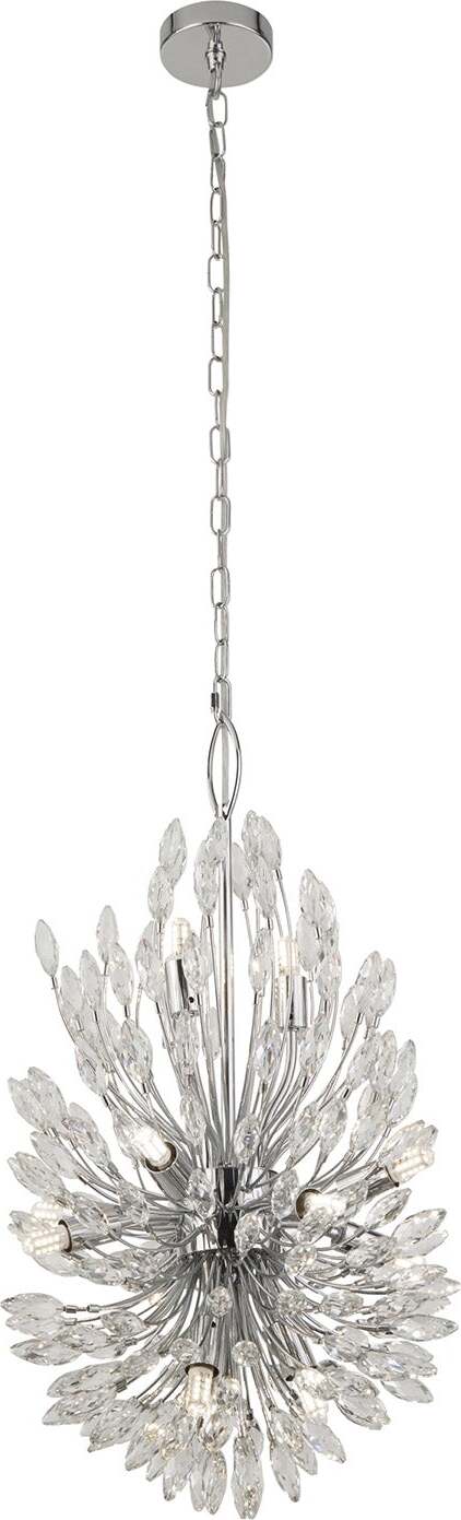 Lampadario-Contemporaneo-Pavone-Acciaio-Cromo-Vetro-Trasparente-14-Luci-G9
