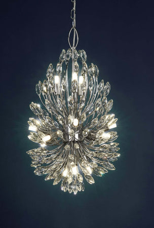 Lampadario-Contemporaneo-Pavone-Acciaio-Cromo-Vetro-Trasparente-14-Luci-G9