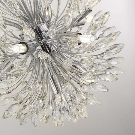 Lampadario-Contemporaneo-Pavone-Acciaio-Cromo-Vetro-Trasparente-14-Luci-G9