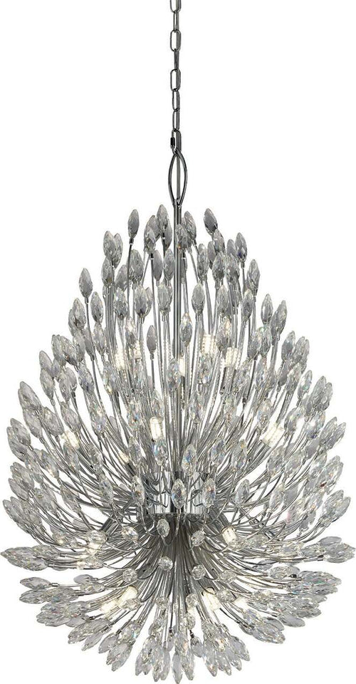 Lampadario-Contemporaneo-Pavone-Acciaio-Cromo-Vetro-Trasparente-20-Luci-G9
