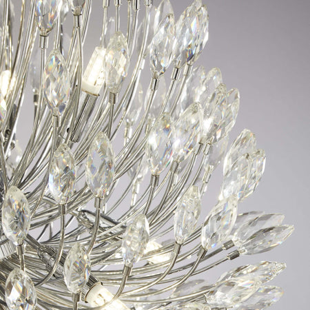 Lampadario-Contemporaneo-Pavone-Acciaio-Cromo-Vetro-Trasparente-20-Luci-G9