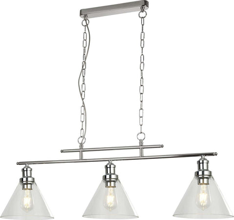 Lampadario-Contemporaneo-Piramide-Acciaio-Cromo-Vetro-Trasparente-3-Luci-E27