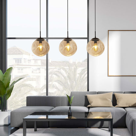 Lampadario-Contemporaneo-Punch-Acciaio-Nero-Vetro-3-Luci-E27