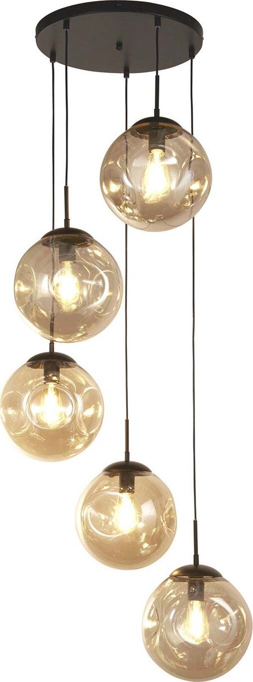 Lampadario-Contemporaneo-Punch-Acciaio-Nero-Vetro-5-Luci-E27