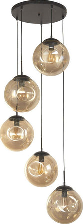 Lampadario-Contemporaneo-Punch-Acciaio-Nero-Vetro-5-Luci-E27