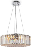 Lampadario-Contemporaneo-Recinto-Metallo-Cromo-6-Luci-Diffusori-Vetro-Trasp.