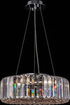 Lampadario-Contemporaneo-Recinto-Metallo-Cromo-6-Luci-Diffusori-Vetro-Trasp.