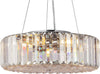 Lampadario-Contemporaneo-Recinto-Metallo-Cromo-6-Luci-Diffusori-Vetro-Trasp.