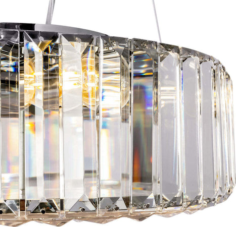 Lampadario-Contemporaneo-Recinto-Metallo-Cromo-6-Luci-Diffusori-Vetro-Trasp.