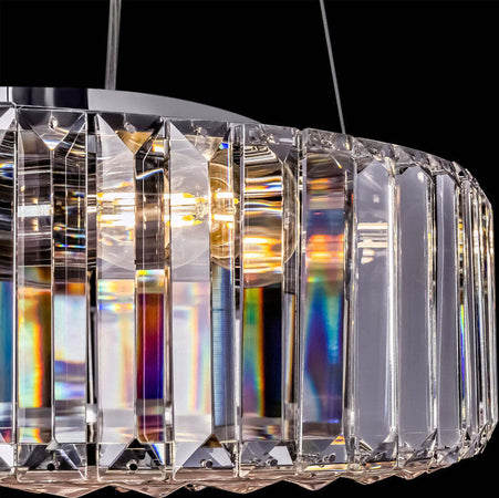 Lampadario-Contemporaneo-Recinto-Metallo-Cromo-6-Luci-Diffusori-Vetro-Trasp.