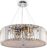 Lampadario-Contemporaneo-Recinto-Metallo-Cromo-8-Luci-Diffusori-Vetro-Trasp.
