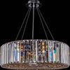 Lampadario-Contemporaneo-Recinto-Metallo-Cromo-8-Luci-Diffusori-Vetro-Trasp.