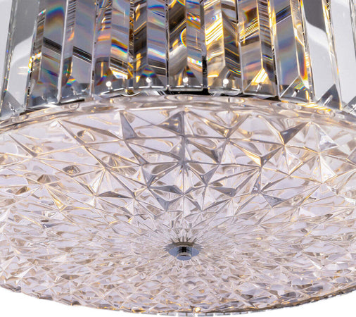 Lampadario-Contemporaneo-Recinto-Metallo-Cromo-8-Luci-Diffusori-Vetro-Trasp.