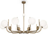 Lampadario-Contemporaneo-Rendez-Vous-Metallo-Ottone-10-Luci-E-Diffusori-Bianchi