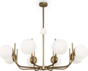 Lampadario-Contemporaneo-Rendez-Vous-Metallo-Ottone-8-Luci-E-Diffusori-Bianchi