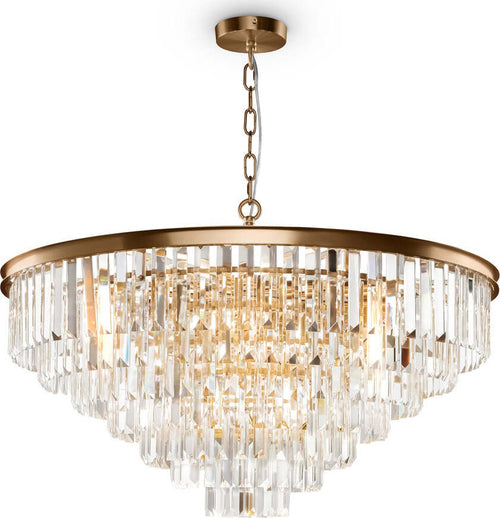 Lampadario-Contemporaneo-Revero-Metallo-Ottone-16-Luci-Diffusori-Vetro