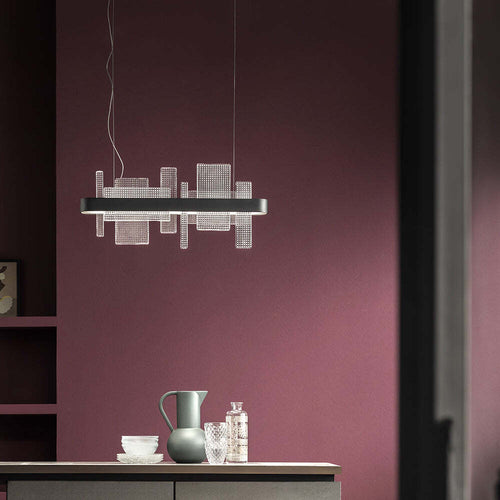 Lampadario-Contemporaneo-Ribbon-Metallo-Nero-E-Vetro-In-Piastra-Led-7+15W