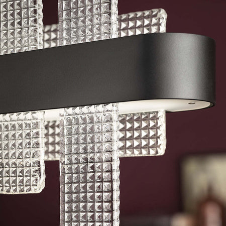 Lampadario-Contemporaneo-Ribbon-Metallo-Nero-E-Vetro-In-Piastra-Led-7+15W