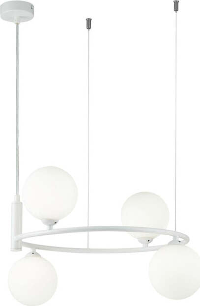Lampadario-Contemporaneo-Ring-Metallo-Bianco-4-Luci-E-Diffusori-Bianchi
