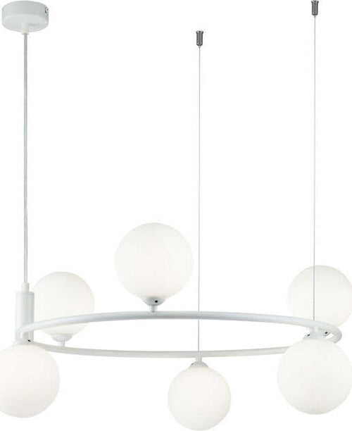 Lampadario-Contemporaneo-Ring-Metallo-Bianco-6-Luci-E-Diffusori-Bianchi