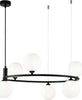 Lampadario-Contemporaneo-Ring-Metallo-Nero-6-Luci-E-Diffusori-Bianchi