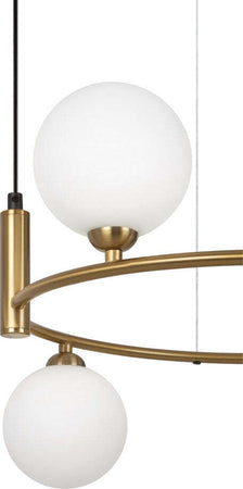 Lampadario-Contemporaneo-Ring-Metallo-Ottone-4-Luci-E-Diffusori-Bianchi