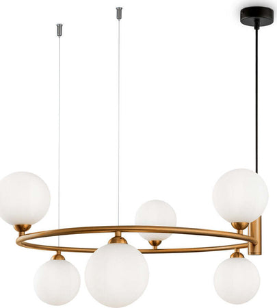 Lampadario-Contemporaneo-Ring-Metallo-Ottone-6-Luci-E-Rosone-Nero