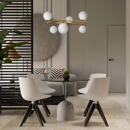 Lampadario-Contemporaneo-Ring-Metallo-Ottone-6-Luci-E-Rosone-Nero
