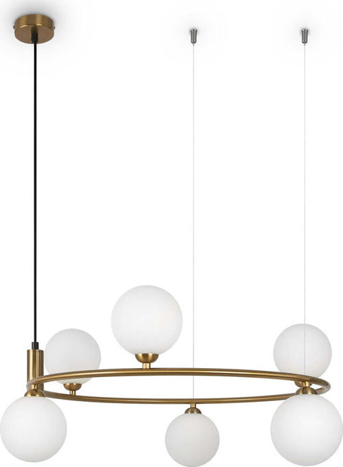 Lampadario-Contemporaneo-Ring-Struttura-E-Rosone-Metallo-Ottone-6-Luci