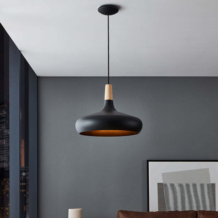 Lampadario-Contemporaneo-Sabinar-Grande-1-Luce-Metallo-Nero-E-Marrone
