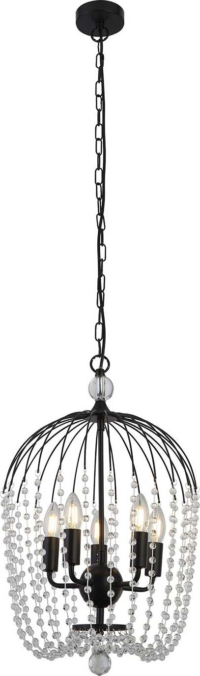 Lampadario-Contemporaneo-Shower-Acciaio-Nero-Vetro-Trasparente-5-Luci-E14