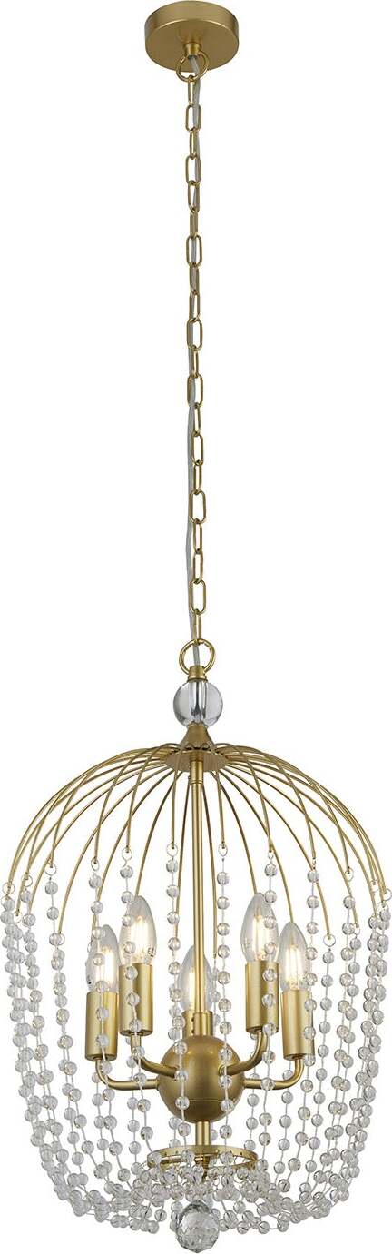 Lampadario-Contemporaneo-Shower-Acciaio-Oro-Vetro-Trasparente-5-Luci-E14