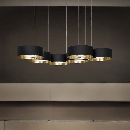 Lampadario-Contemporaneo-Sound-Metallo-Oro-Vetro-Nero-Led-26,5+26,5W