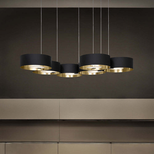 Lampadario-Contemporaneo-Sound-Metallo-Oro-Vetro-Nero-Led-26,5+26,5W