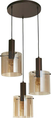 Lampadario-Contemporaneo-Svezia-Acciaio-Marrone-Vetro-3-Luci-E27
