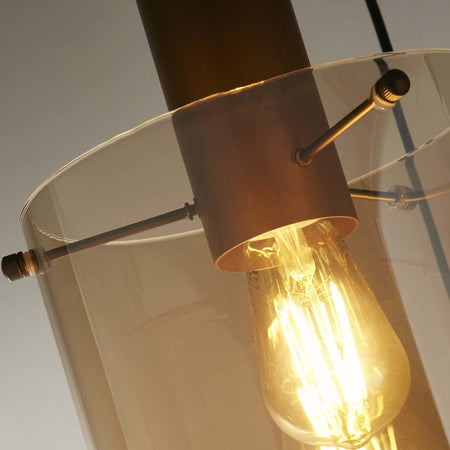 Lampadario-Contemporaneo-Svezia-Acciaio-Marrone-Vetro-3-Luci-E27