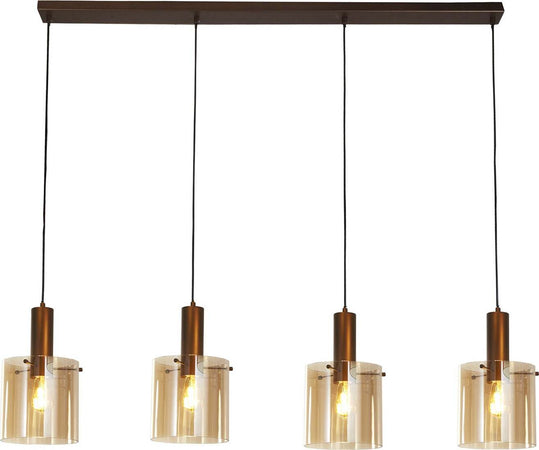 Lampadario-Contemporaneo-Svezia-Acciaio-Marrone-Vetro-4-Luci-E27
