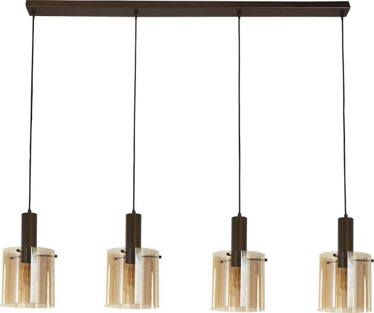 Lampadario-Contemporaneo-Svezia-Acciaio-Marrone-Vetro-4-Luci-E27